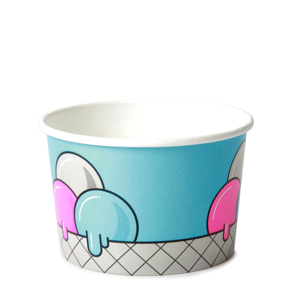 8oz Ice Cream Cup -Blue Bubbles- x 50 Pack